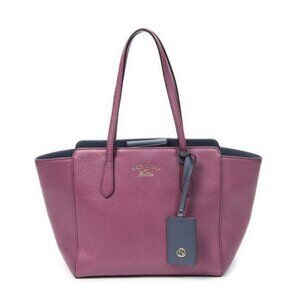 Gucci Small Bicolor Swing Tote Purple Grain Calfskin Leather Swing Tot"